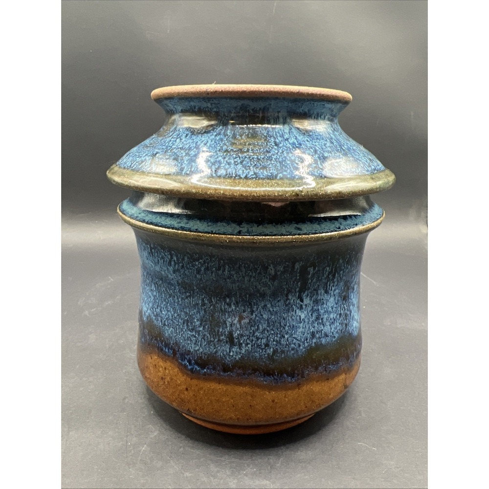 Becky Bolton Crisswell Studio Pottery French Butter Bell Crock Alabama 2009 Blue